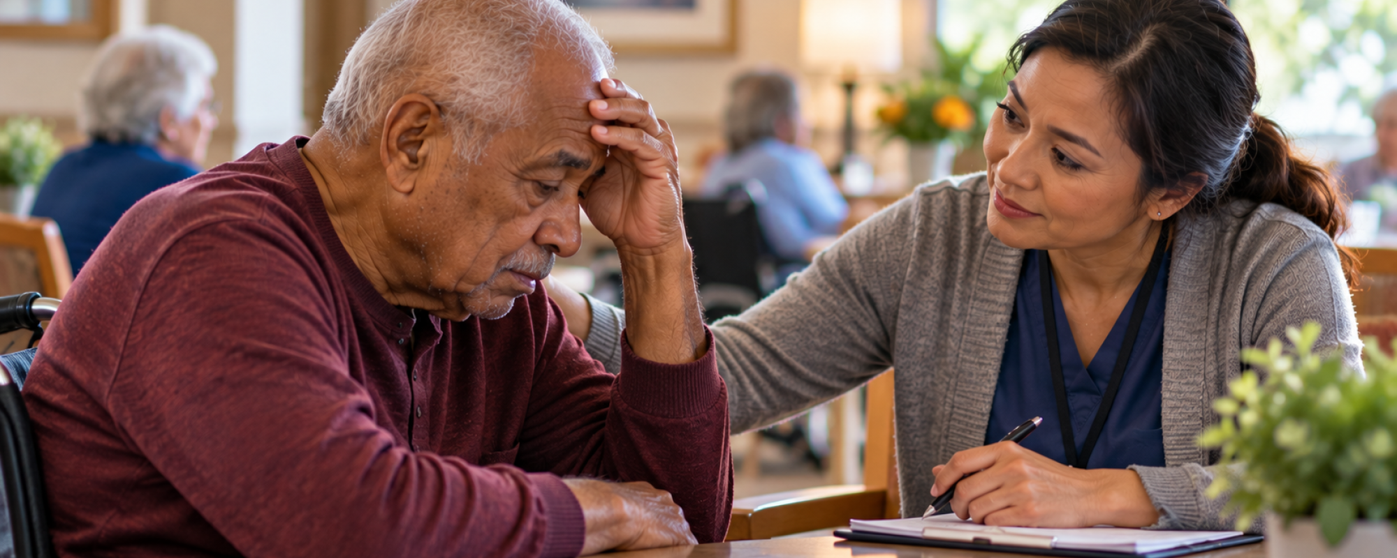 upset man in nursing home