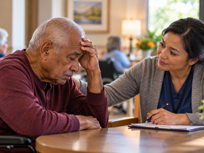 upset man in nursing home